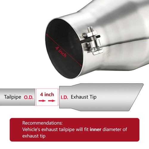 Diesel Exhaust Tip 4" Inlet, 6" Outlet 15" Long Rolled Edge Angle Polished - Foto 6 di 11