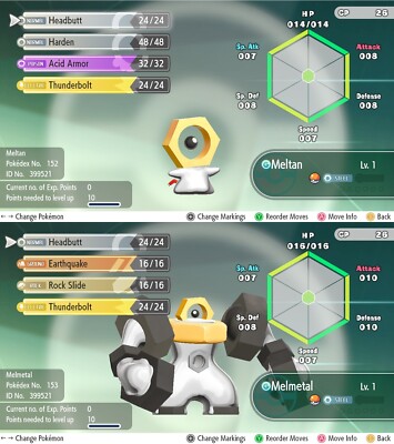 Non-Shiny Meltan & Melmetal Bundle 0AV 6IV Pokemon Let's Go Pikachu Eevee LGPE