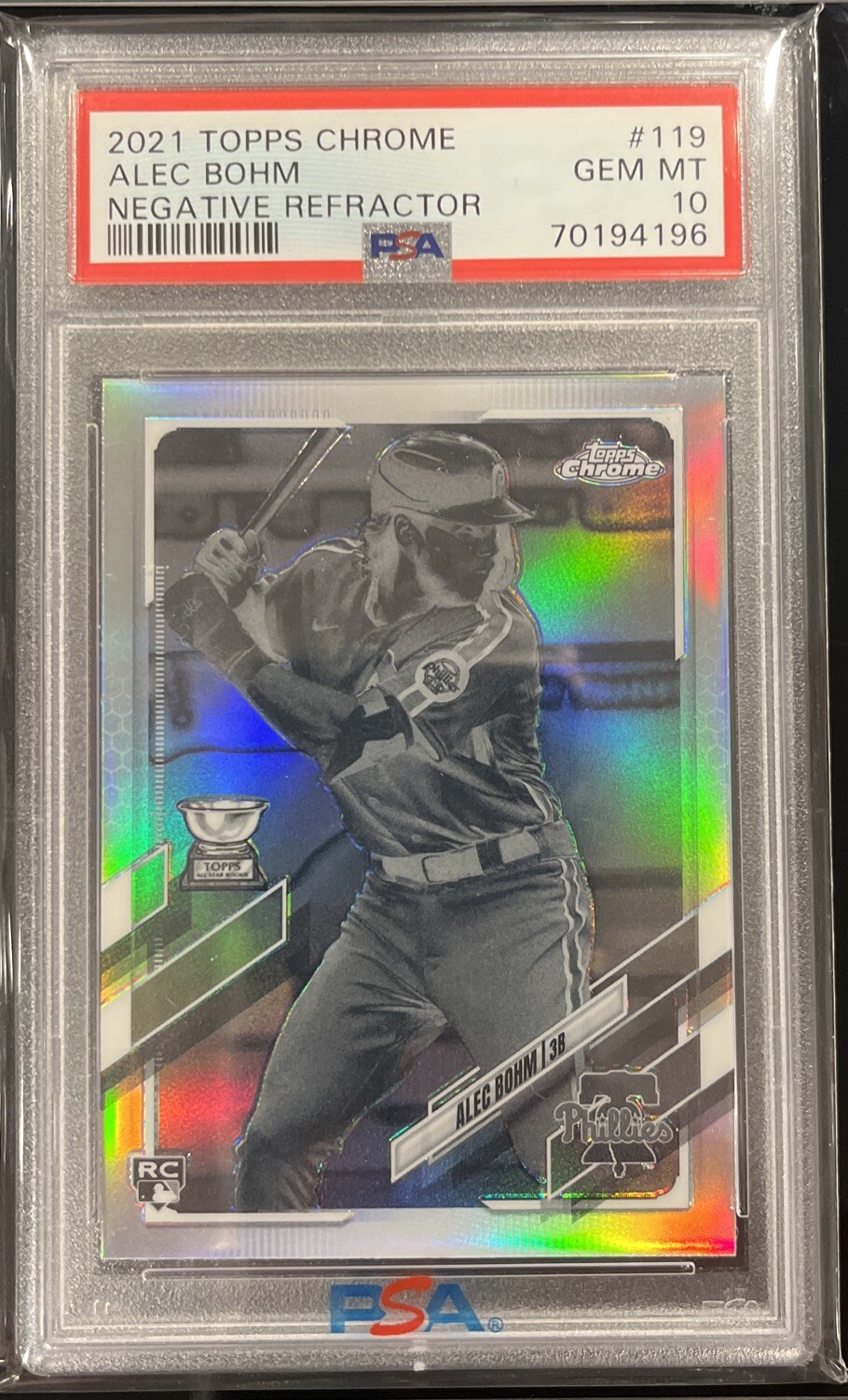 2021 Topps Chrome Alec Bohm Negative Rookie Refractor RC #119 PSA 10 🔥⚾