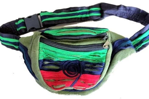 Fair Trade Funky Green Nepalese Bumbag Wallet Purse Waist Pack money belt - Picture 5 of 8