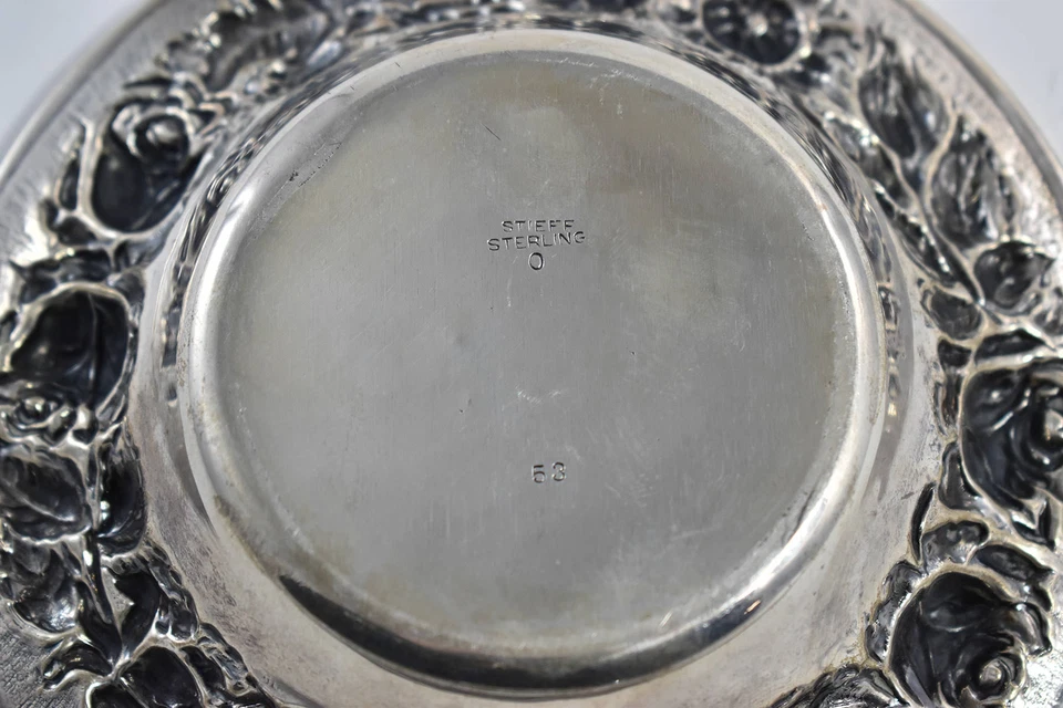 Sterling Silver Stieff Sterling Rose Repousse Berry Candy Bowl 53 *59 - Image 3 of 4