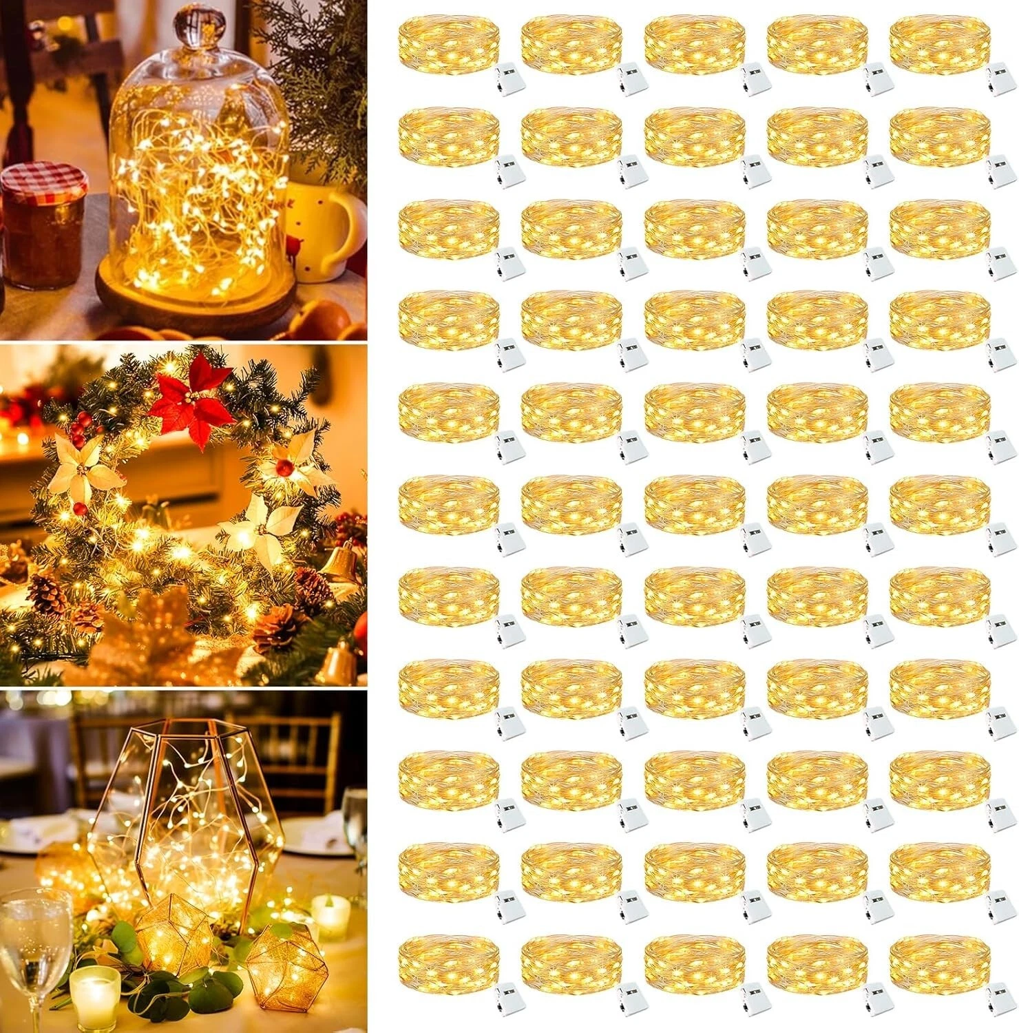 Fairy Lights, Battery, 50pk, 7ft long, 20 LED Lights, Waterproof, Decor, Wedding