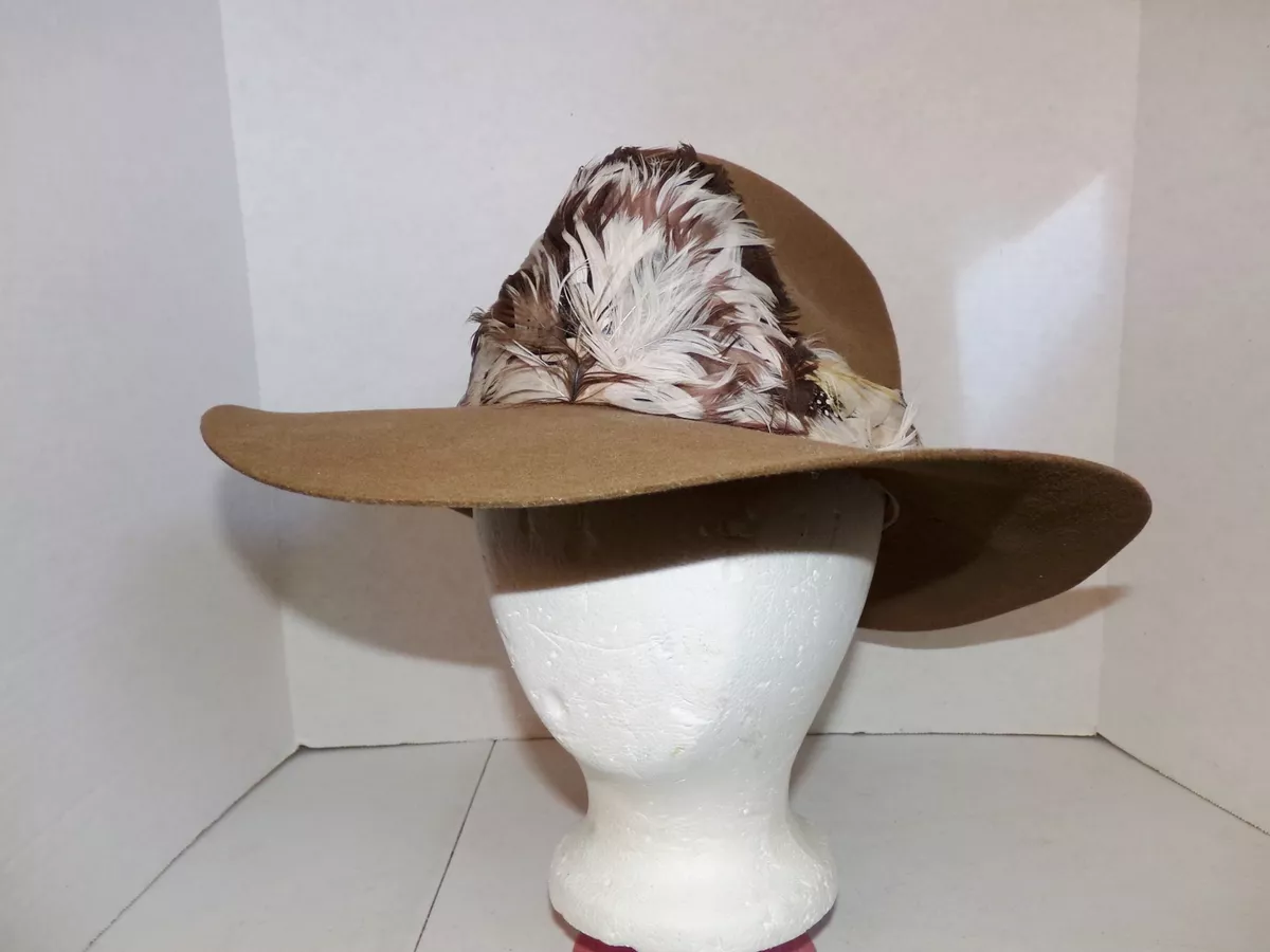 Stetson Elk Ridge Brown Wool Cowboy Hat Size Medium Feathered Band