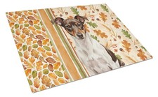 Chocolate and White Rat Terrier Fall Glass Cutting Board WDK7984LCB