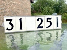 Vtg House Address Five Number 6 Total Ceramic Tiles Aluminum Sign