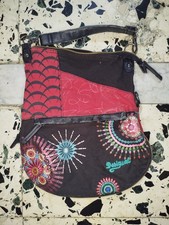 Borsa Desigual Donna Tracolla Tessuto Canvas Ricami Patchwork Rossa Nera Usata