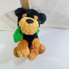 Rottweiler Plush Dog Black Tan Stuffed Animal with Green Leaf 9 Inch 141030