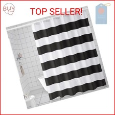 AmazerBath Black and White Shower Curtain Cloth, Striped Shower Curtain Fabric w