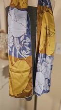 Vera Neumann Vintage 100 Silk Scarf Hand Rolled Mod Floral Yellow Blue 65" 13"