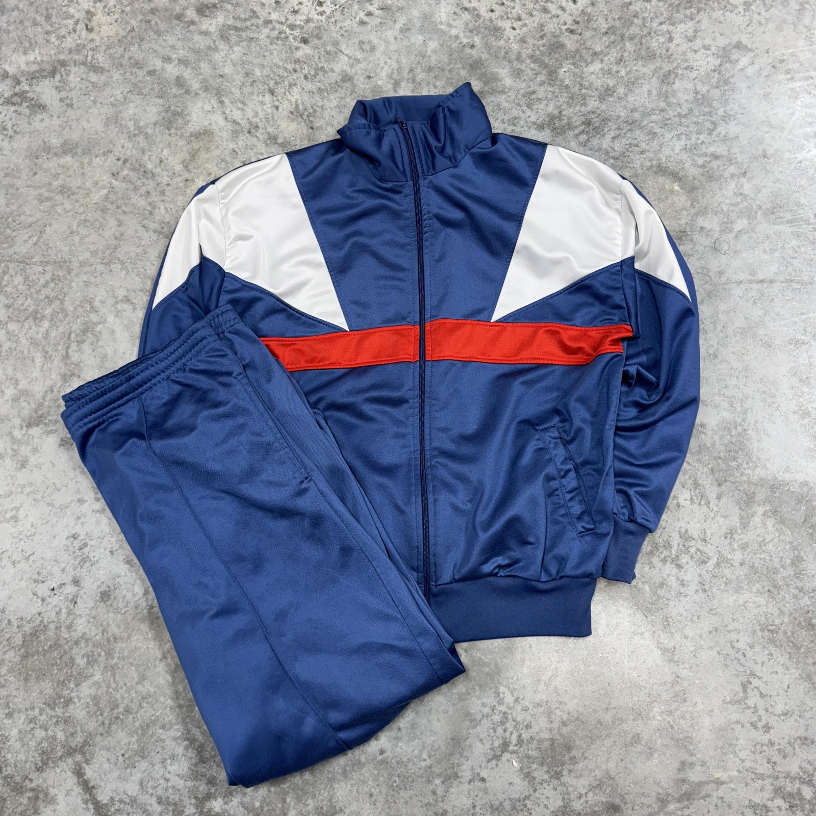 Vintage Royal Knight Track Suit Mens Large Blue Red Colorblock Warm Up 80s