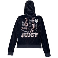 Juicy Couture Y2K Womens Sz L Velour Full-Zip Hoodie With Rhinestone Logo