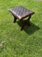 Vintage Brown Leather Foot Stool Feet Rest Pouffe Ottoman Retro Upholstered