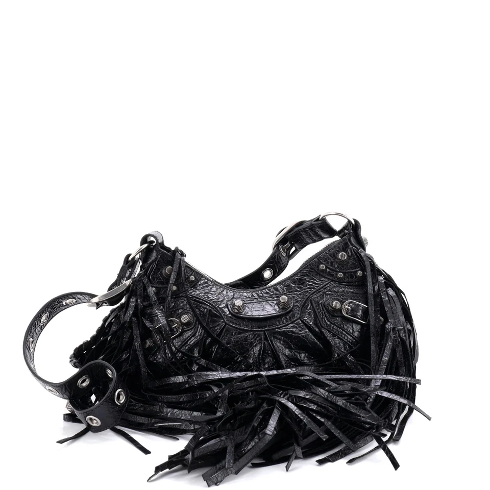 Balenciaga Le Cagole Giant Studs Fringe Shoulder Bag Leather XS