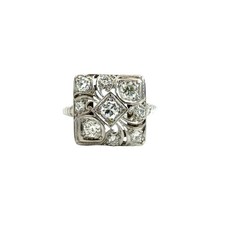Vintage Art Deco White Gold 0.73cttw Diamond Filigree Cocktail Ring Size 8