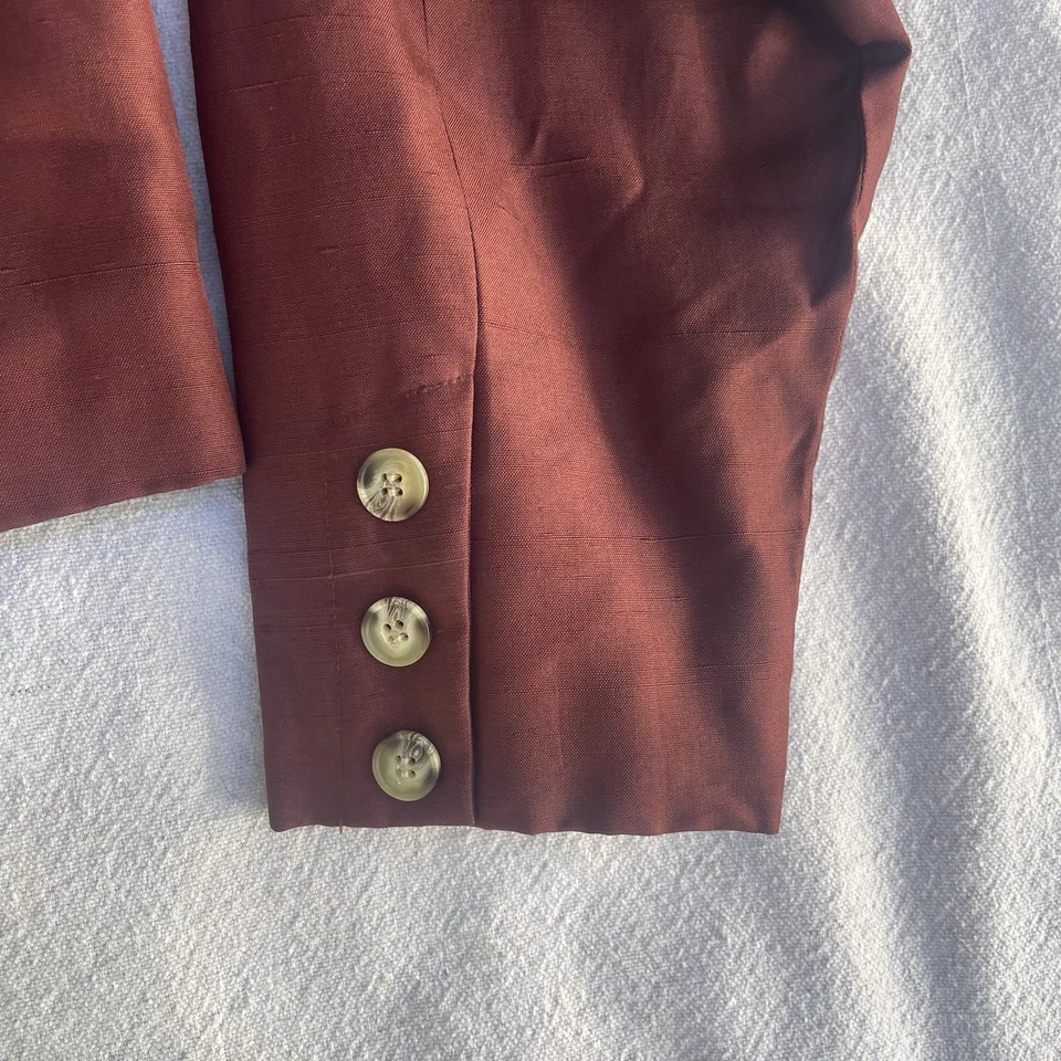 Blazer corto de seda deportivo Bill Blass años 80 para mujer talla 6 rojo marrón forrado con óxido Foto 3 de 4