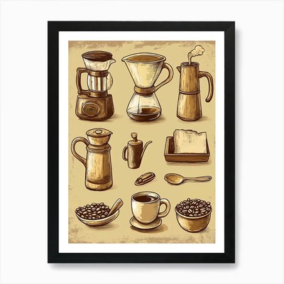 Coffee Set Vector Illustration Art  Framed Wall Art Poster Canvas Print Picture