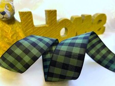 CHUNKY GINGHAM / CHECK Green & Black Winter - Luxury Wire Edge Ribbon  - 2m