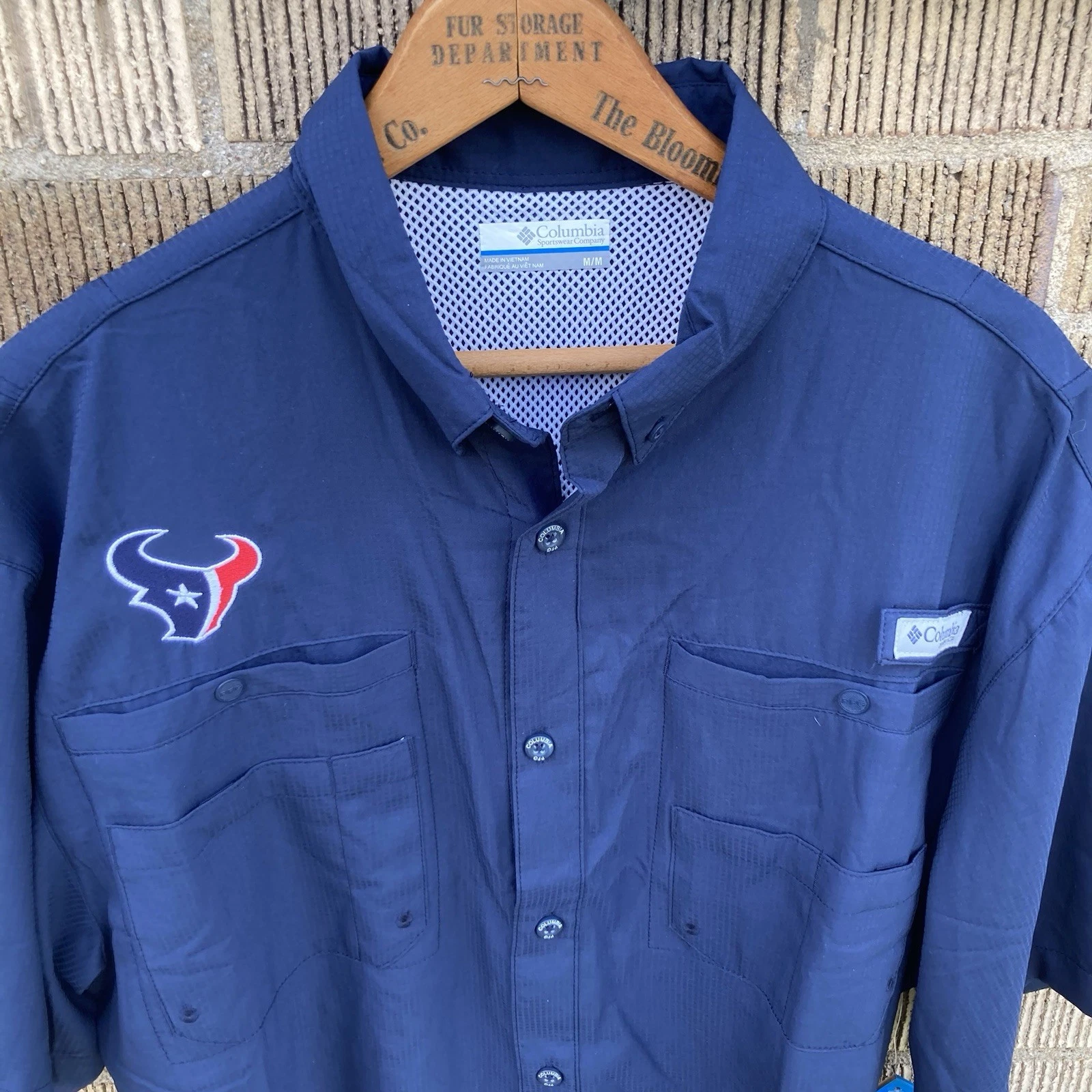 Columbia PFG Mens Medium Tamiami Houston Texans Short Slv Vented Fishing Shirt