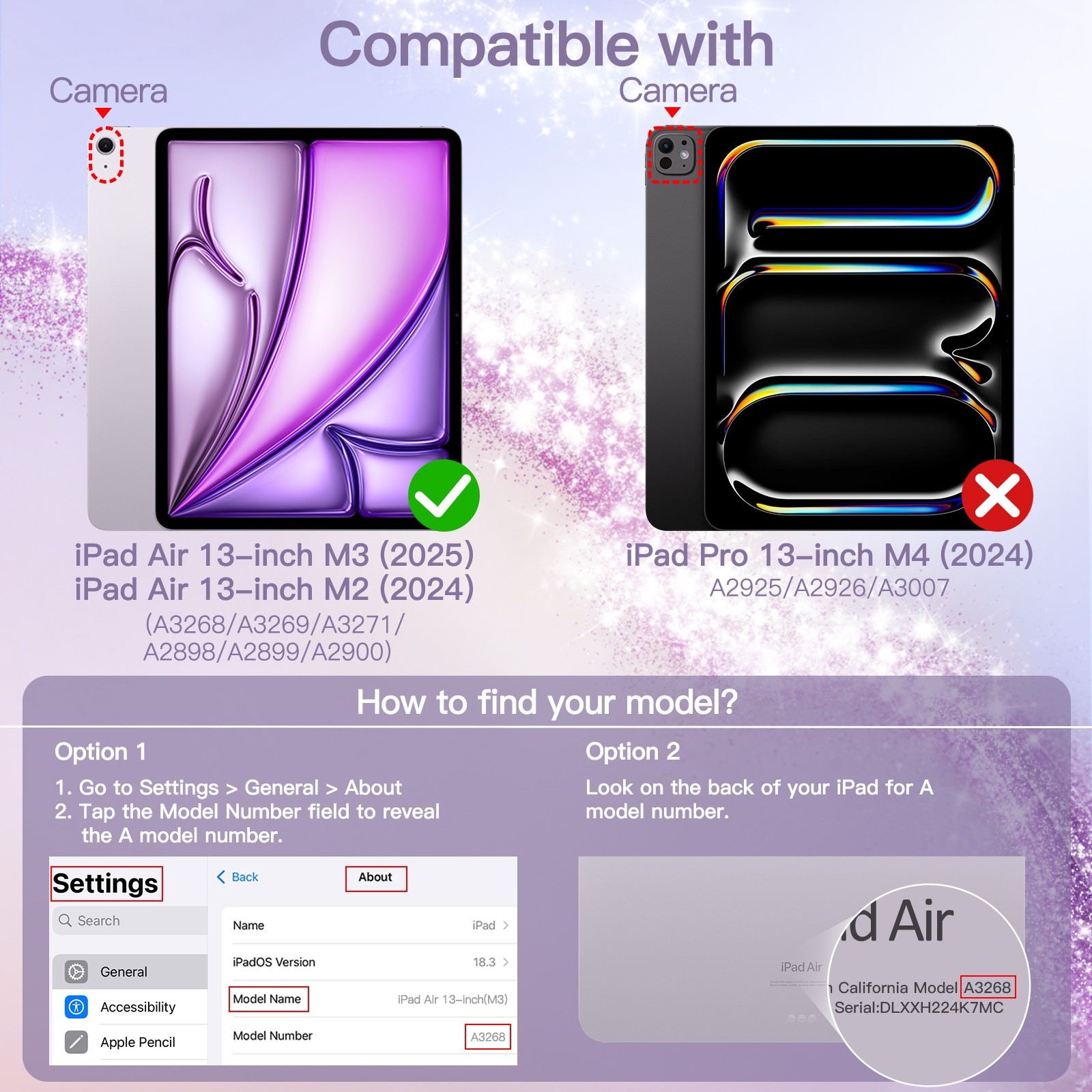 JETech Glitter Case for iPad Air 13-Inch M3/M2 (2025/2024) with Pencil Holder