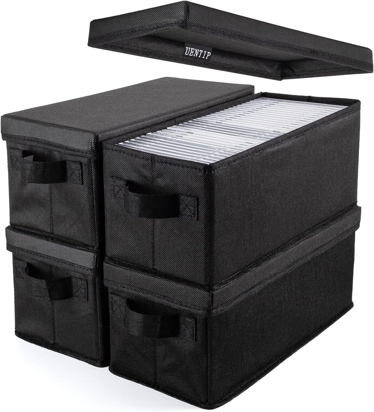 CD Storage Boxes - Pack of 4 CD Case Storage - 13.2 x 5.9 x 5.3, Container Holds