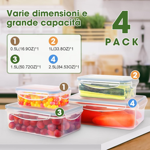 Contenitori Ermetici per Alimenti, 4 Pezzi, Contenitori Di Plastica Contenitori - Foto 3 di 12
