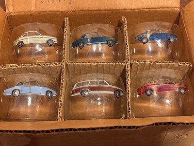 Vtg 1968 1969 FORD CAR Low Ball Whisky Glasses Roly Poly Showroom DEALER Set