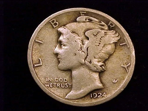 1924-P  Mercury Dime,  Good to Very Good Grade.