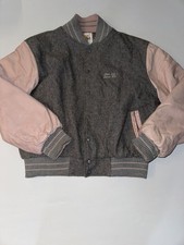 Hard Rock Cafe Las Vegas Varsity Letterman Jacket Pink Leather Gray Wool L