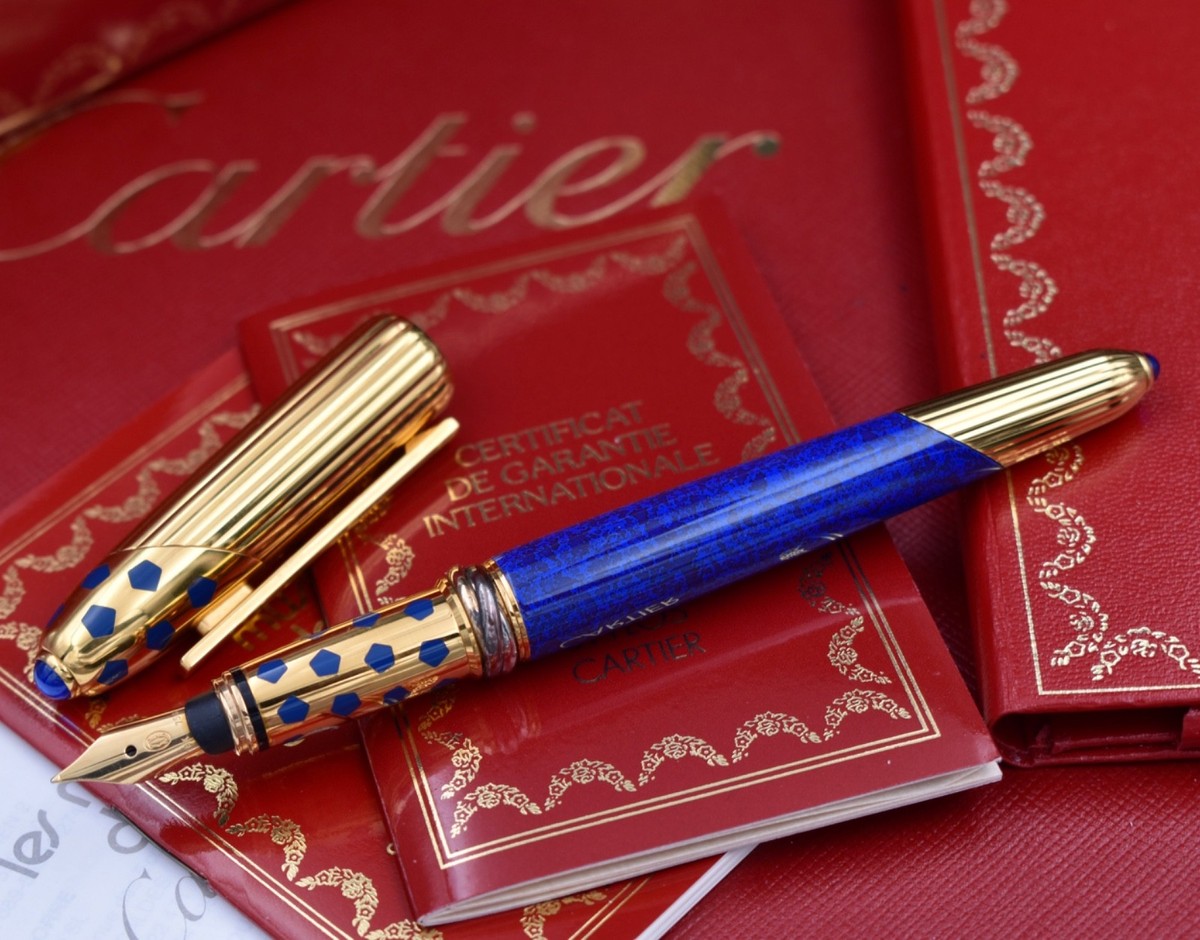 CARTIER 1990 Panthère de Cartier Marbled Blue & YG Plated Fountain