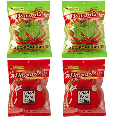 Howard's Original & Lime Flavor| Crispy Fried Pork Skins Strips | 3oz- 4 Pack