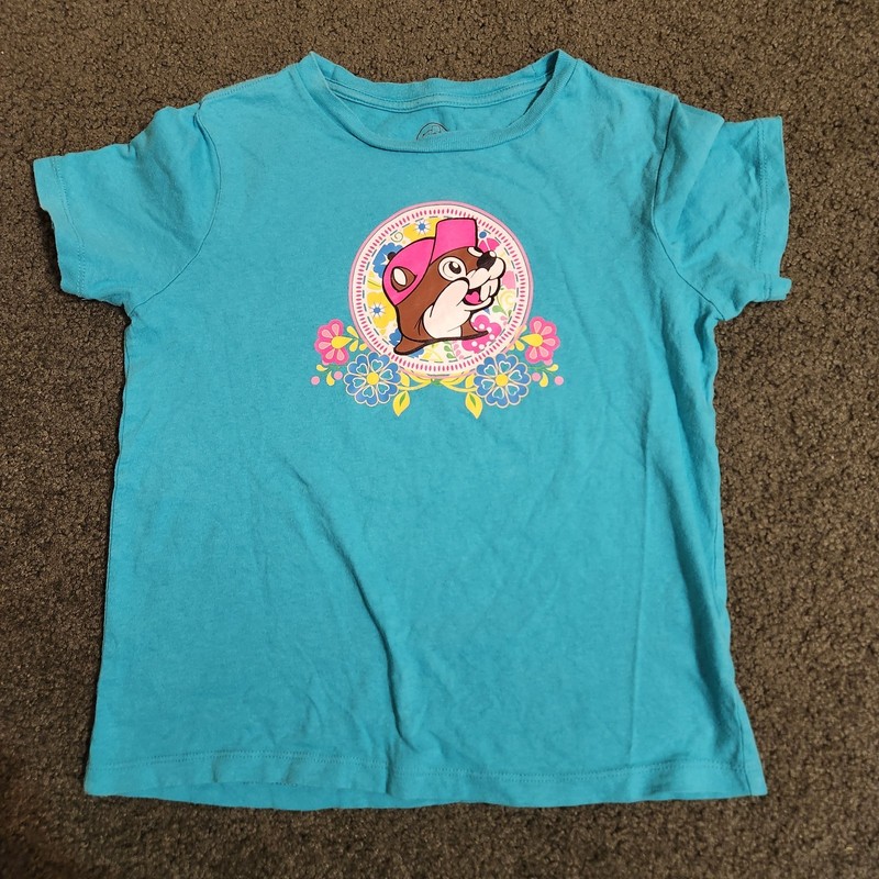Buc-ee's Shirt Youth Small Floral Beaver Blue "Enjoy Every Moment" 100% Cotton 