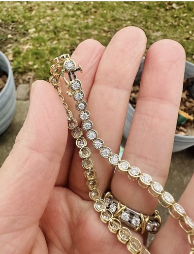 14K Natural 3 Carat Diamond Yellow Gold Tennis Bracelet - Picture 3 of 10