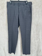 Perry Ellis Portfolio Pants Mens 32x32 Gray Plaid Slim Fit Dress Trousers Office