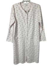 Miss Elaines Women's Pale Pink Floral Flannel Snap Front House Coat Robe Size M
