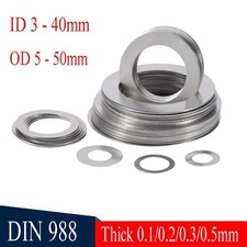 100pc Shim Washers 0.1 0.2 - 0.5mm Thick DIN 988 High Quality A2 Stainless Stee