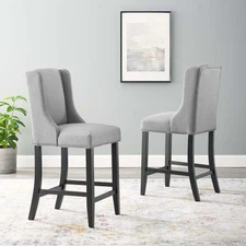 Baron Upholstered Fabric Counter Stool Set of 2 in Light Gray