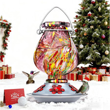 Hummingbird Feeder Hand Blown Glass Hummingbird Feeders for Outdoors Hanging...