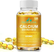 Extra Strength 4-in-1 Calcium 600mg  Vitamin D3 5000iu  K2  B12 Natural for