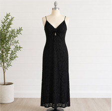 NSR Black Lace Midi Dress Women’s M Twist Front Keyhole Spaghetti Strap NWT