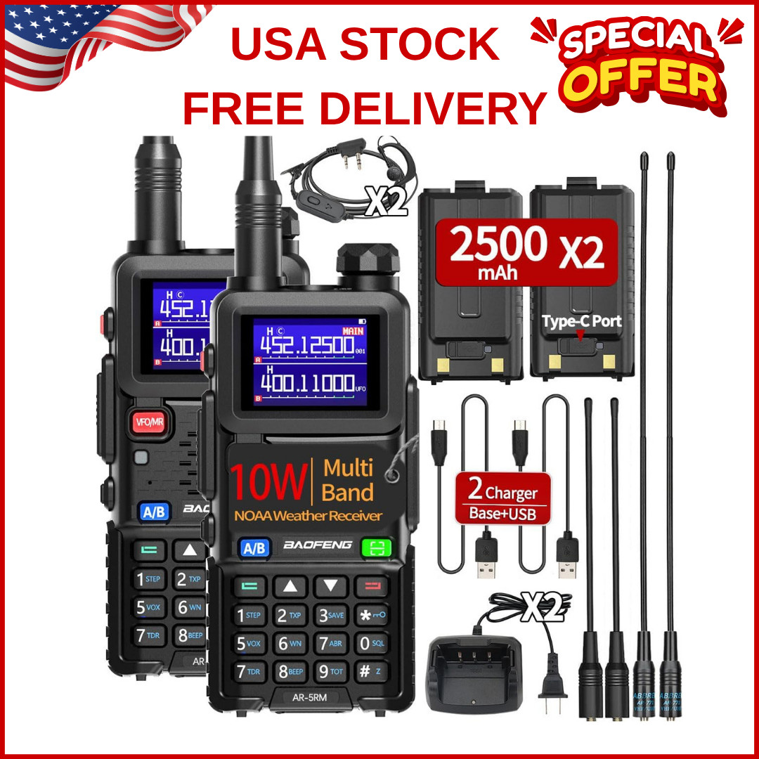 2 Pack BAOFENG Ham Radio Long Range 10W Walkie Talkies USB-C Rechargeable 999CH