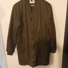 TOPMAN MENS SZE S/CHEST 36"-38" KHAKI GREEN ZIP/BUTTON LINED MID-LENGTH BOMBER