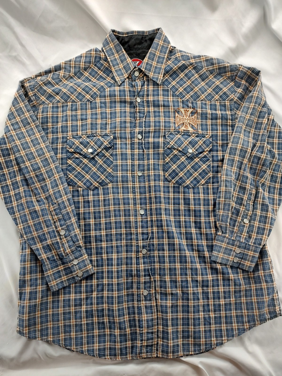 Vintage West Coast Choppers Jesse James Pearl Snap Plaid  Western Shirt Large