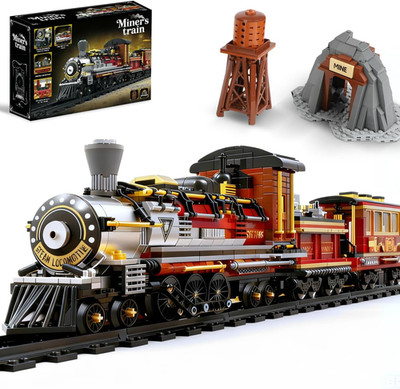 Western Mining Steam Train Building Blocks, West Articulated Locomotive Brick Se