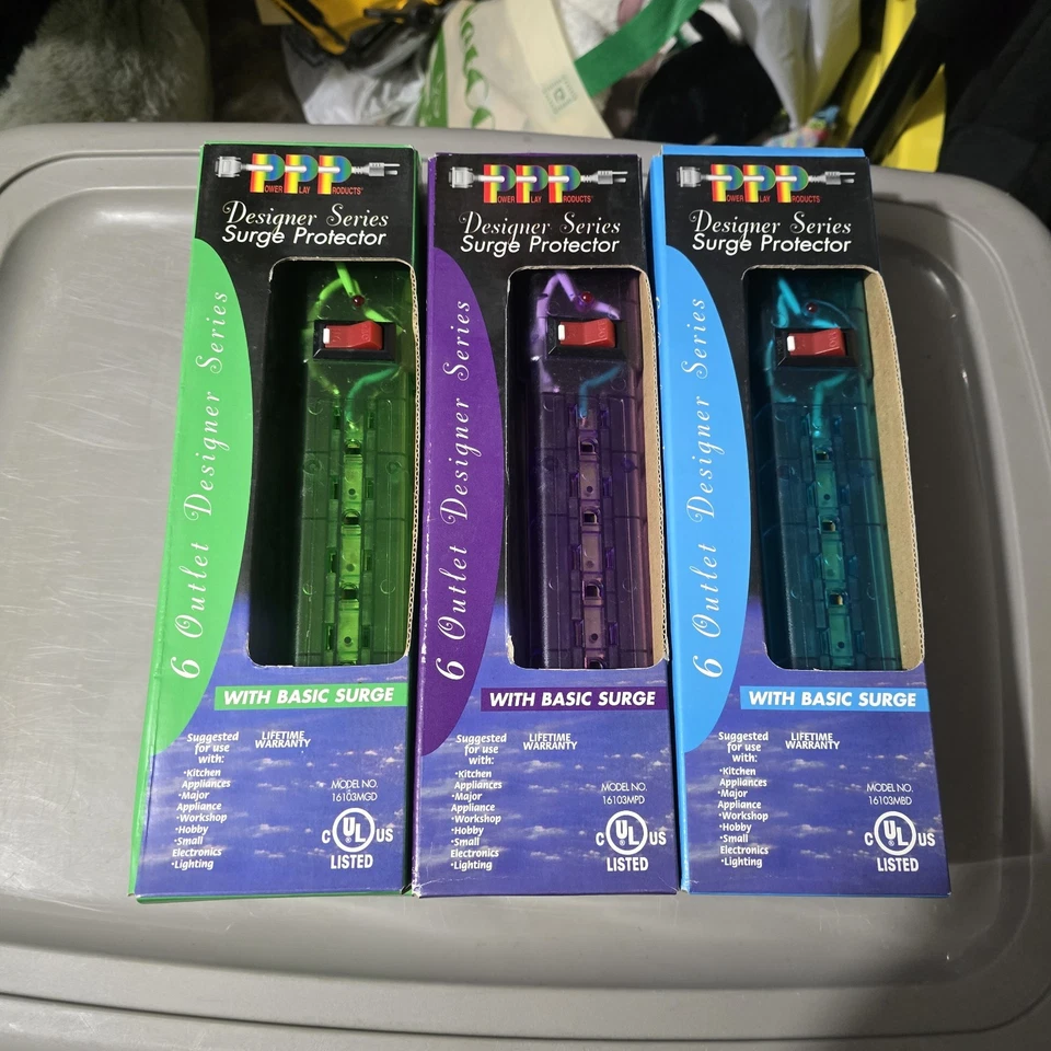 Lot Of 6 Surge Protectors In Colors Blue / Green / Purple - Image 2 of 2