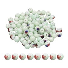 100Pcs 8mm Round Ceramic Porcelain Beads, Glaze Change Light Green