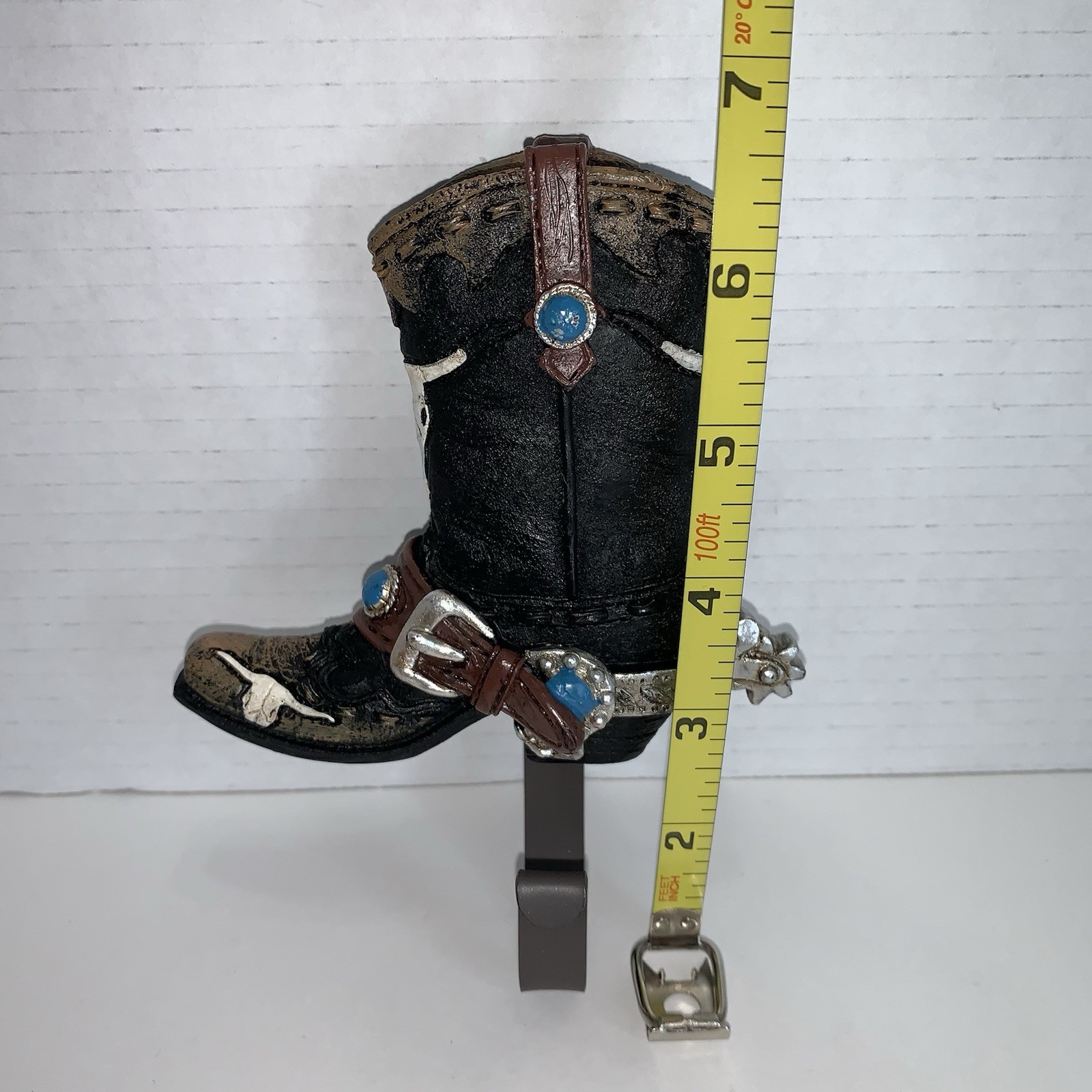 Cowboy Boot Metal Wall Hook Blue Stones Wall Decoration Country Key Hook