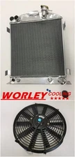 62mm ALUMINUM RADIATOR & Fan FOR FORD 1932 HI-BOY CHEVY ENGINE HOTROD 22.5" high