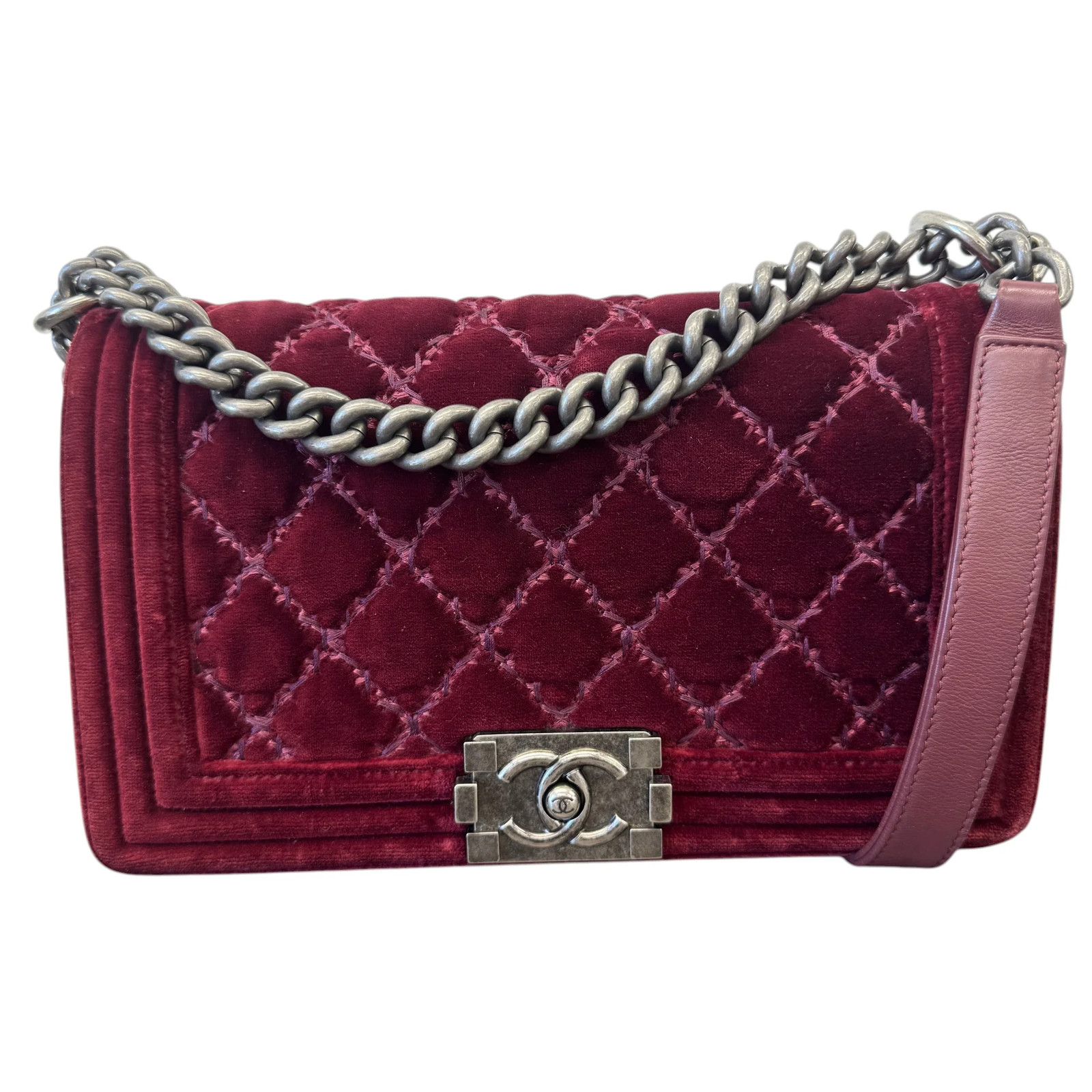 Chanel Women's Boy Medium Velvet Bag Burgundy