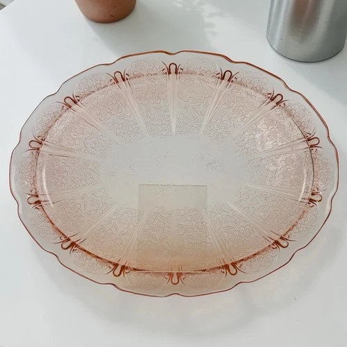 Pink Jeannette Cherry Blossom Oval Platter 13” x 9.75” Depression Glass