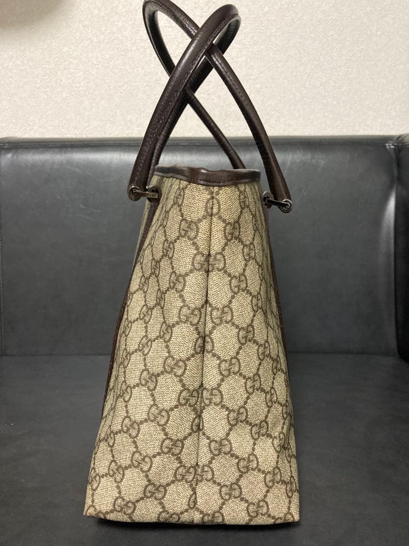 GUCCI GG PVC Tote Bag Gray Brown Leather Vintage Authentic Excellent Condition thumbnail 3